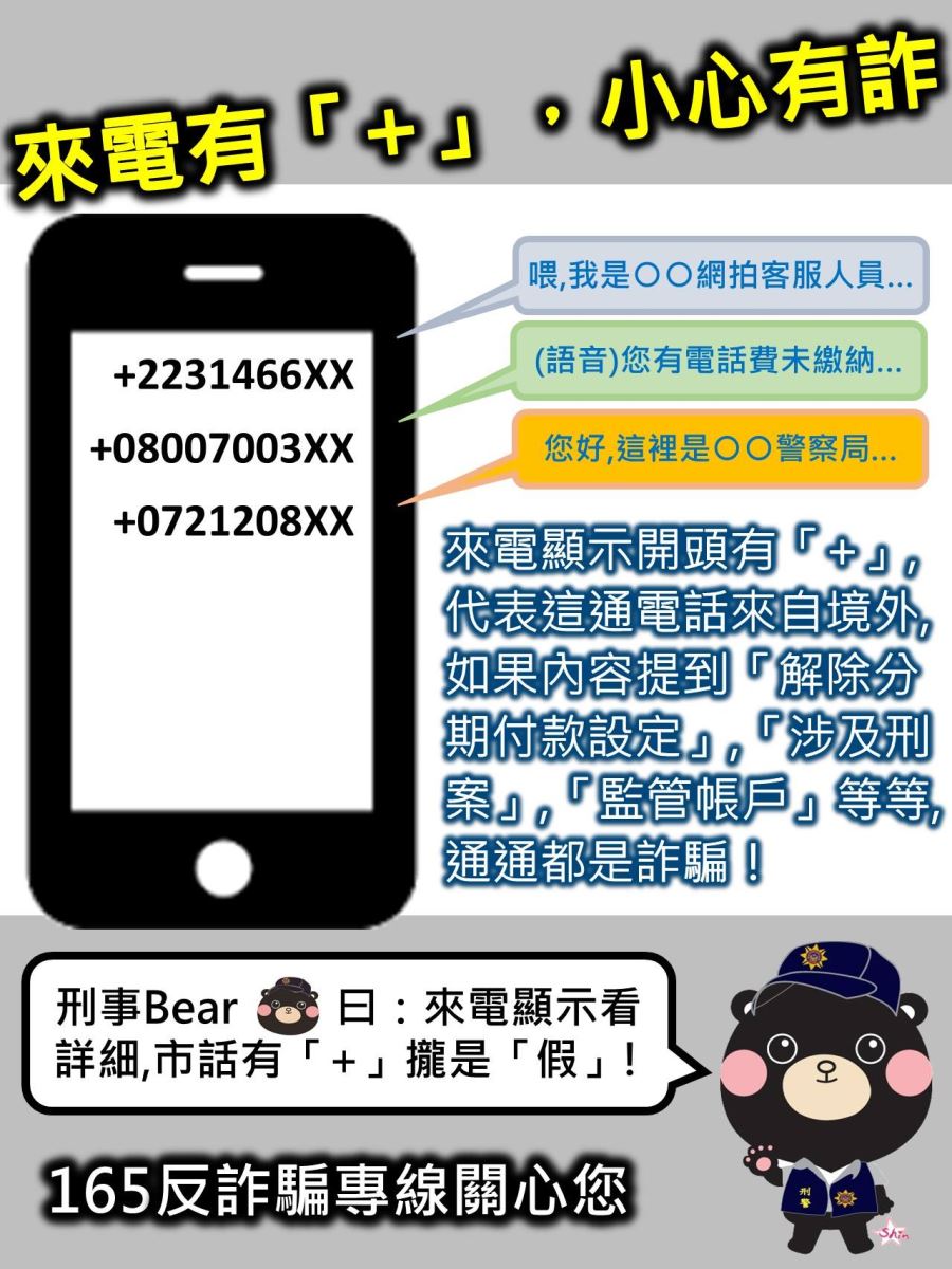 來電有「+」？小心有詐！